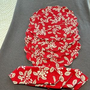 Quilted reversible placemats and matching napkins.